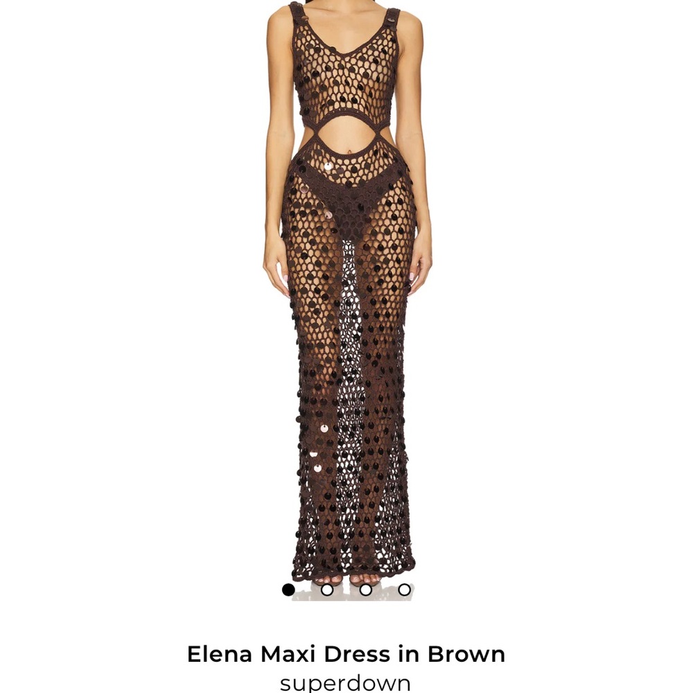 Superdown Chocolate Crochet Maxi Dress